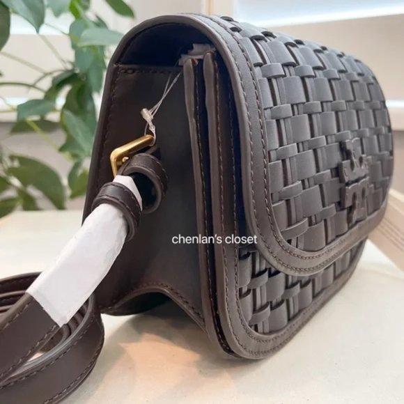 ✨🎀NeW! Tory Burch Britten Woven Small Saddle Bag - Picture 8 of 14